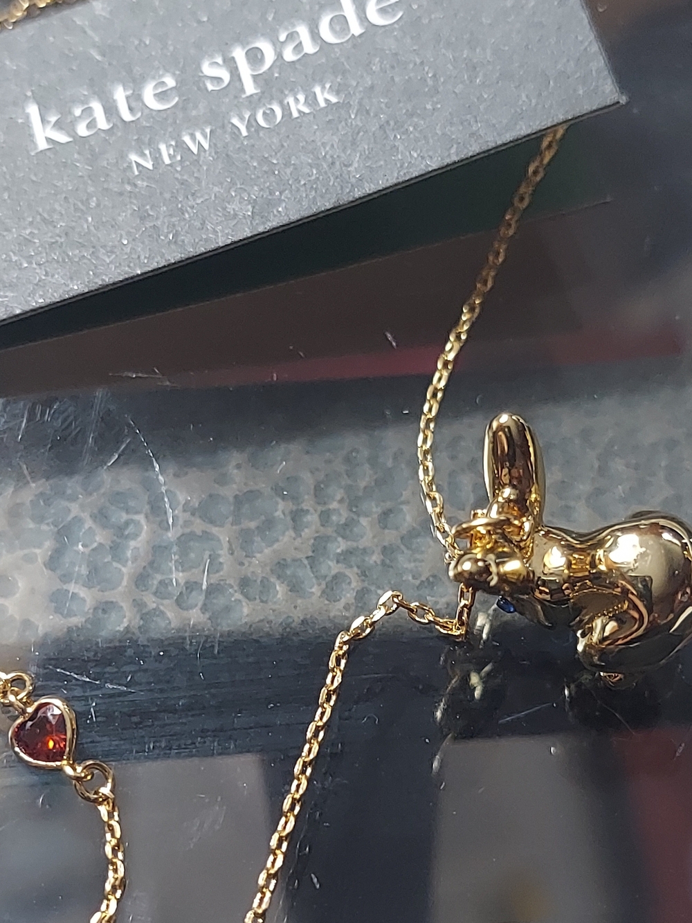 Kate Spade gold-tone bunny pendant necklace with red crystal accent & Earrings - Picture 4 of 4